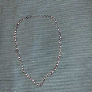 Pearl and rhinestone silver necklace and earrings set